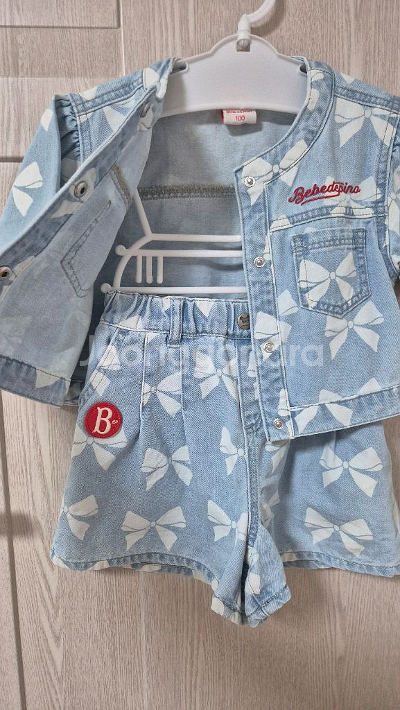 [상태최상]베베드피노 리본데님크롭자켓+팬츠셋업--12