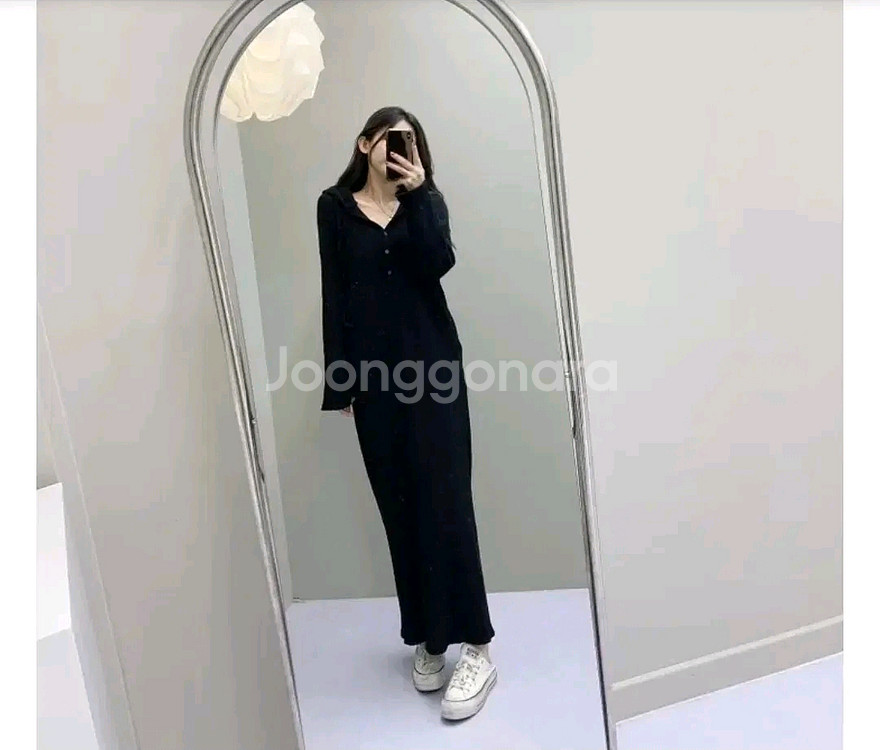 버튼 골지 후드 롱원피스 2종--3
