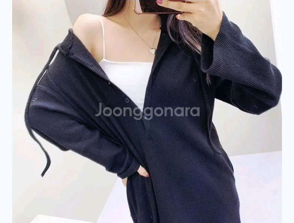 버튼 골지 후드 롱원피스 2종--2