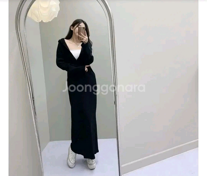 버튼 골지 후드 롱원피스 2종--4