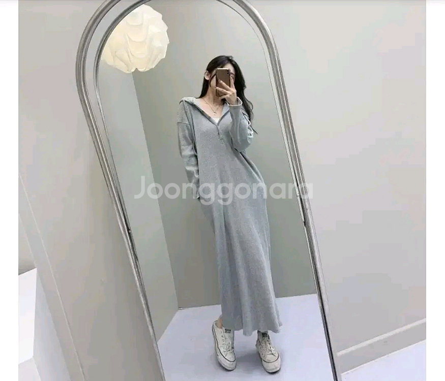 버튼 골지 후드 롱원피스 2종--0