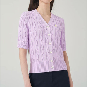 빈폴 레이디스 코튼 케이블 브이넥 5부 가디건 라벤다