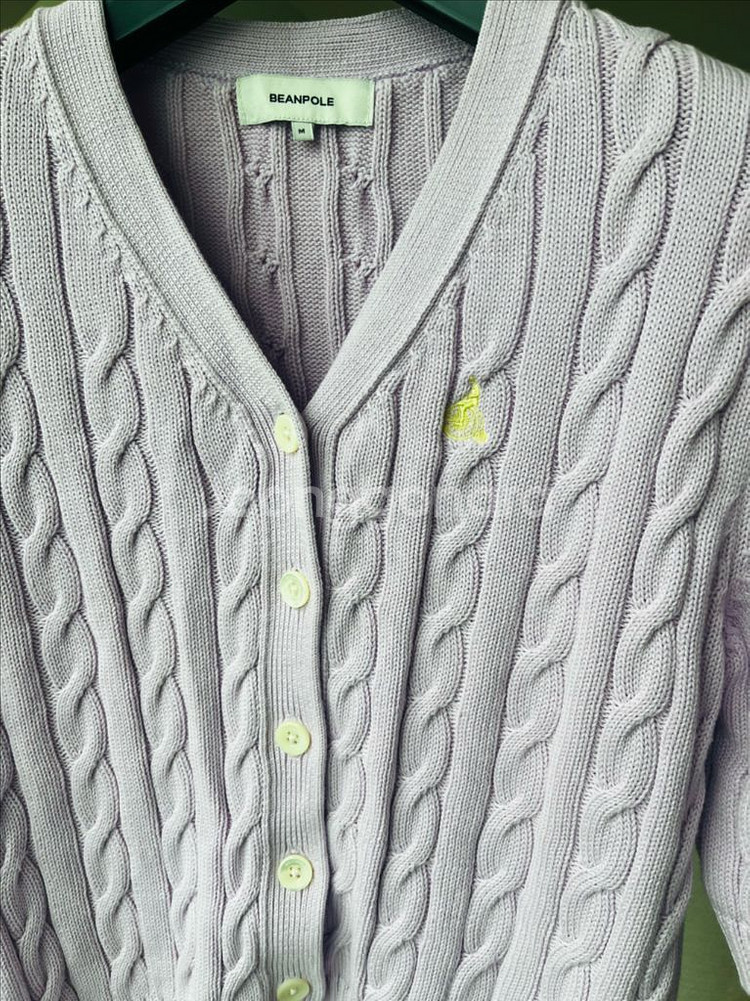 빈폴 레이디스 코튼 케이블 브이넥 5부 가디건 라벤다--5