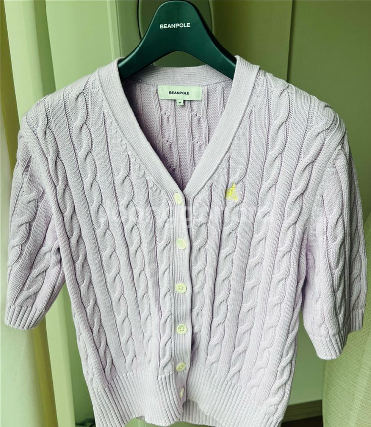 빈폴 레이디스 코튼 케이블 브이넥 5부 가디건 라벤다--3