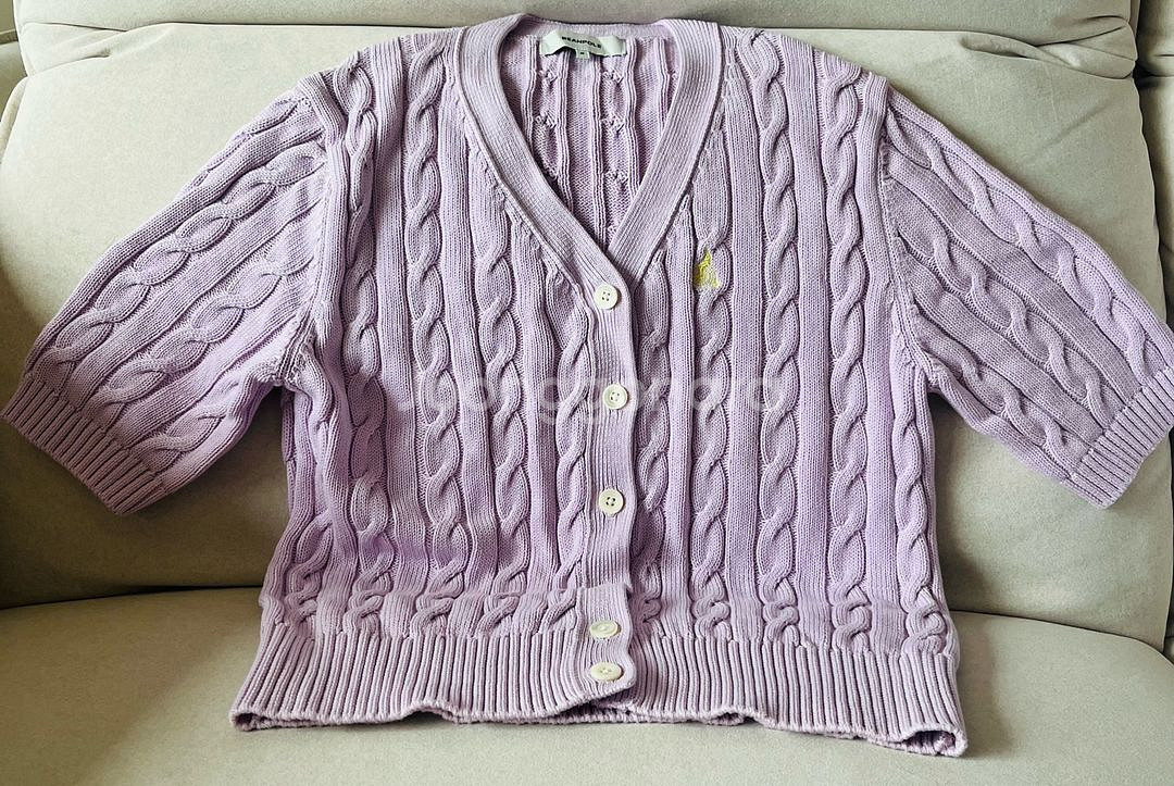 빈폴 레이디스 코튼 케이블 브이넥 5부 가디건 라벤다--9