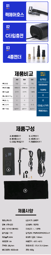 벤틀러스 타이어 공기주입기 에어 펌프 vtr-200--2