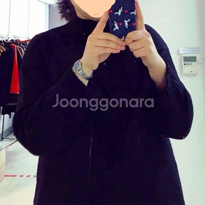 빅사이즈 로미스토리 블랙 도톰한 니트 반폴라--7