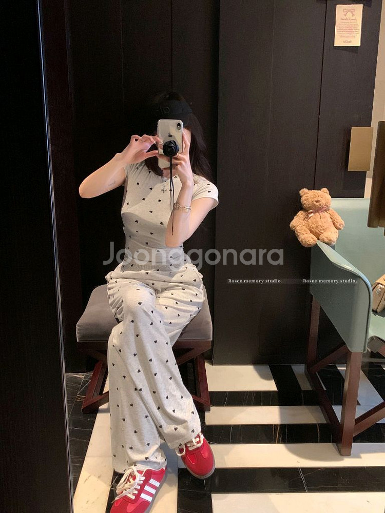 수입의류 하트땡 세트 반팔티 팬츠 세트--0