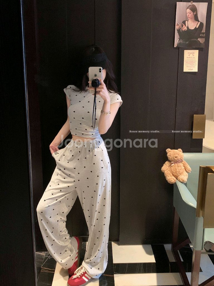 수입의류 하트땡 세트 반팔티 팬츠 세트--1