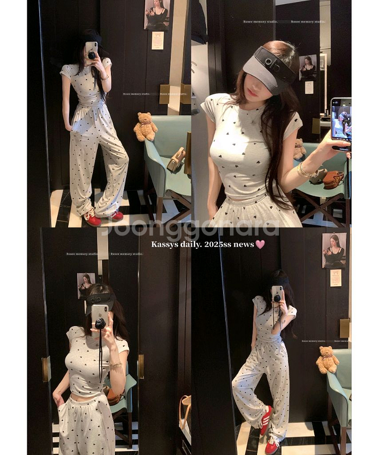 수입의류 하트땡 세트 반팔티 팬츠 세트--6