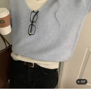 나이니 프롤리 여리핏 브이넥 긴팔 니트 나시 레이어드