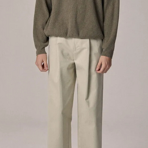 르아브 피치코튼 원플리츠 세미와이드 도브 팬츠