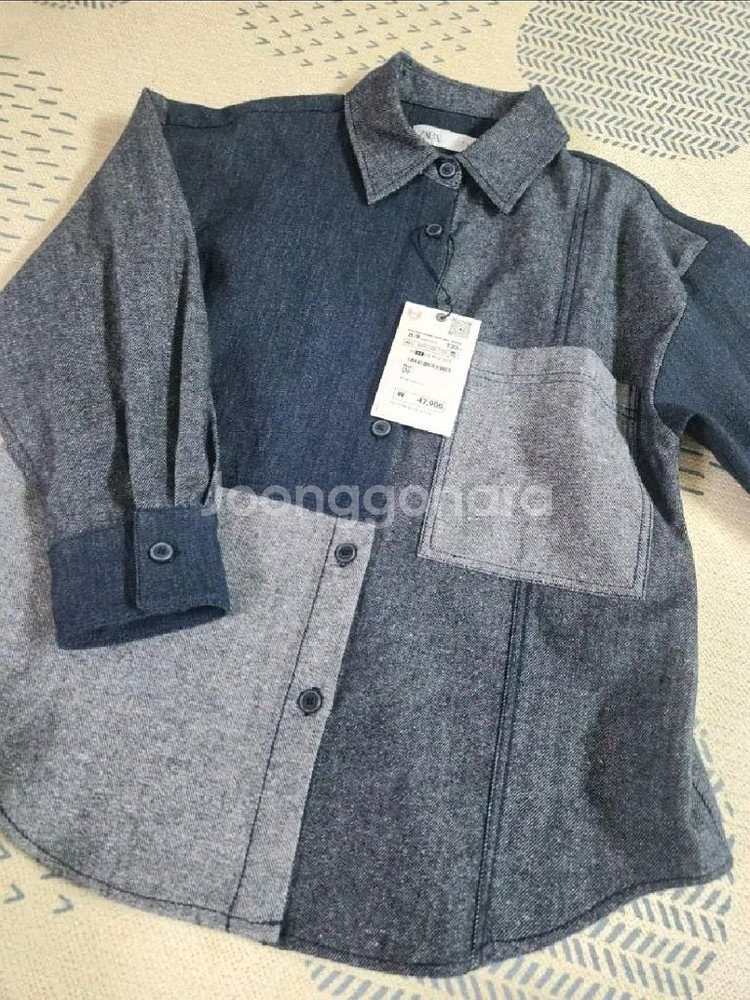 자라키즈 패치워크 데님 이펙트 셔츠 새상품--5