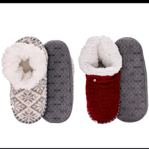 겨울 니트 털실내화 레드/아이보리
