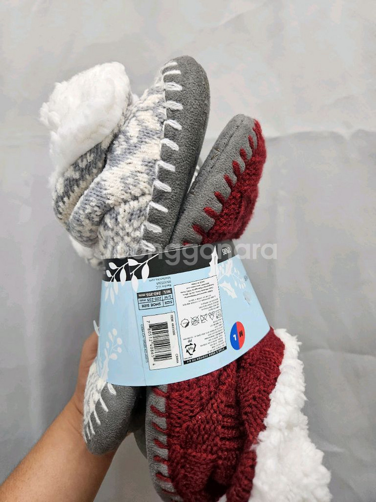 겨울 니트 털실내화 레드/아이보리--2