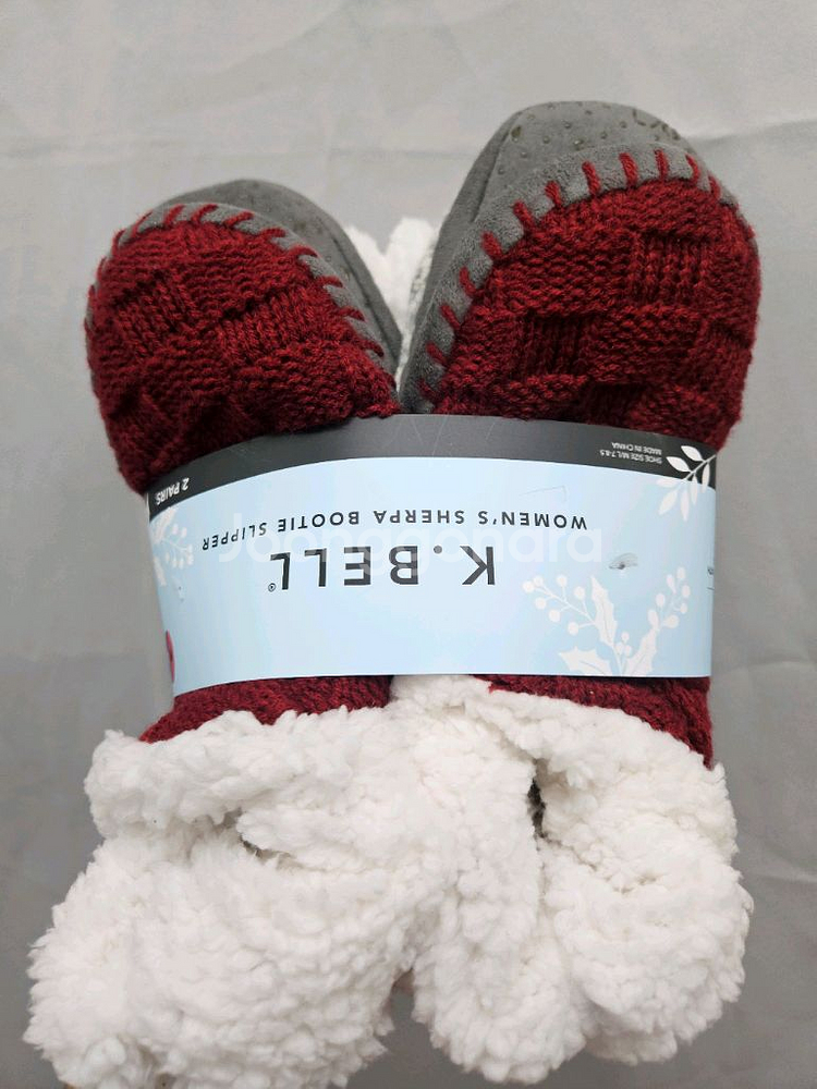 겨울 니트 털실내화 레드/아이보리--4