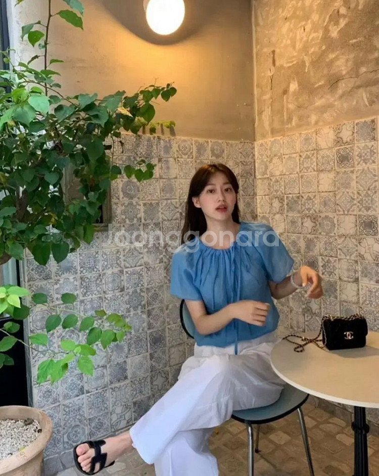 르플레인 린넨실크블라우스 블루--0