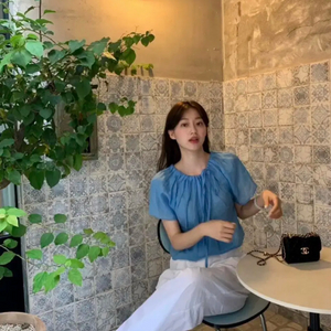 르플레인 린넨실크블라우스 블루