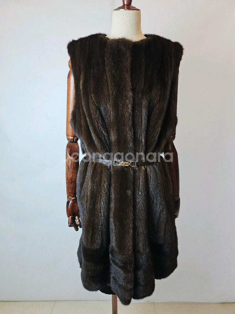 최고급 노카라넥 진브라운 풀스킨 일직선퍼 롱밍크베스트--0