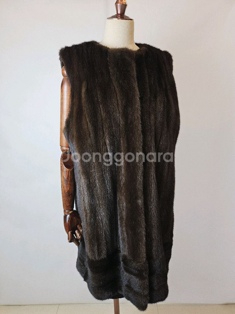 최고급 노카라넥 진브라운 풀스킨 일직선퍼 롱밍크베스트--7