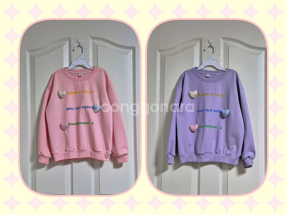 핑크+퍼플 하트 폴리 맨투맨 2벌(140/7-8Y)--0