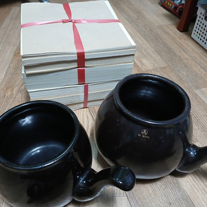 옹기 약탕기 2개일괄 한지덮개 포함 18/16.5cm