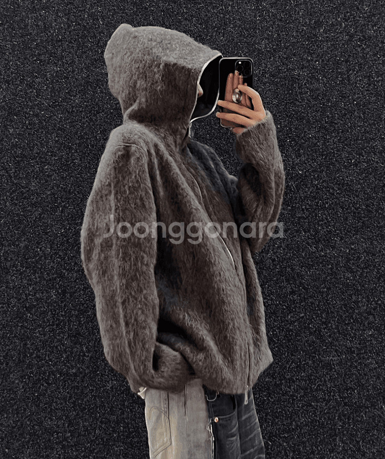 48 ] 아워레가시 슈렁큰 모헤어 후드 자켓--2