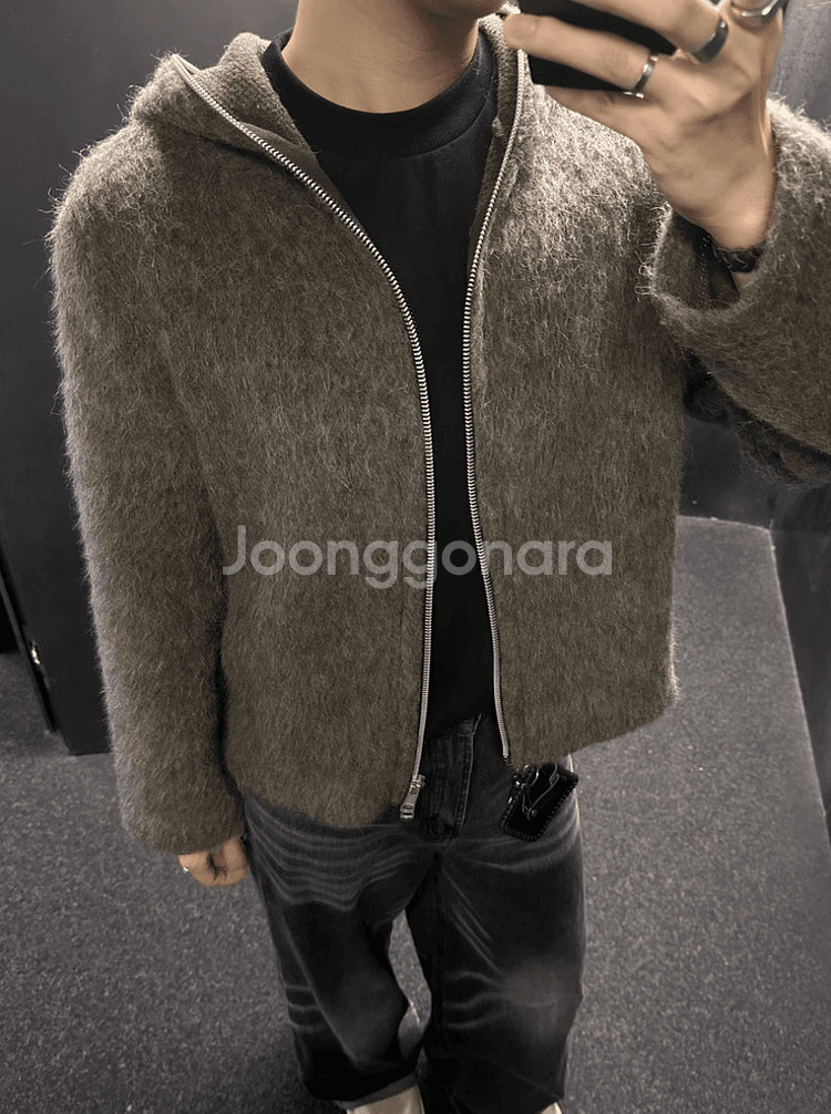 48 ] 아워레가시 슈렁큰 모헤어 후드 자켓--3