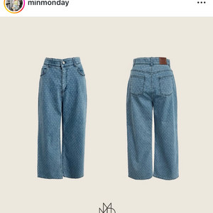 민먼데이 도트 슬림 와이드 데님 연중청 팬츠 XL 반값