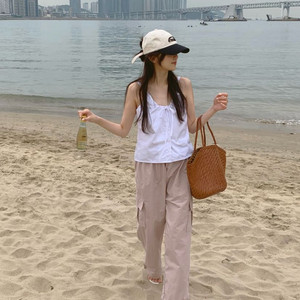 카고 밴딩 와이드팬츠 조거 투웨이 핑크 44-77