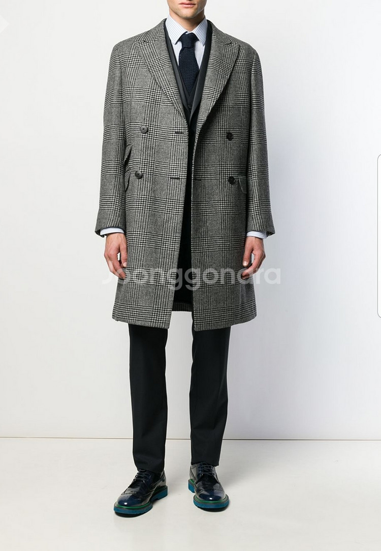 지제냐 더블 브레스티드 코트 남성 피크트라펠 zegna--5