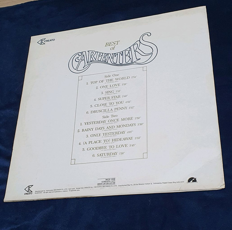 카펜터스(Carpenters) 베스트 Lp--1