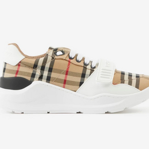 정품 버버리 체크 레더 스니커즈 38사이즈