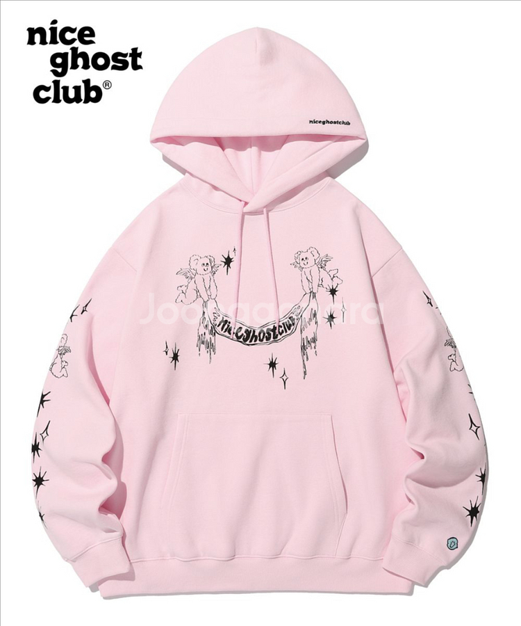 나이스고스트클럽 헤븐리 베어 엔젤 후드티 라이트 핑크--0