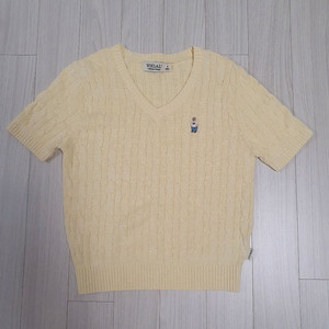 후아유 옐로우 케이블 브이 반팔 니트 S