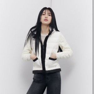 게스 여성 니트배색 하이브리드 다운 패딩 s