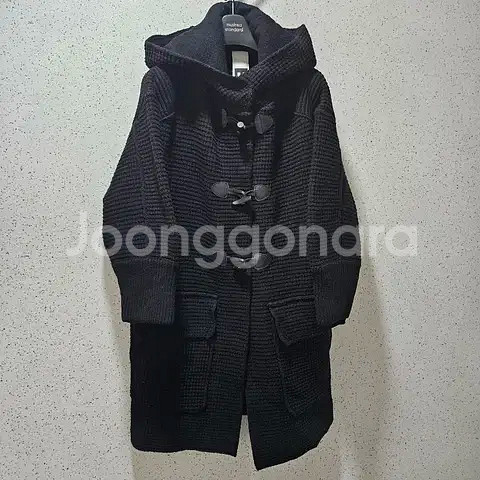 M) 바크 BARK 헤비울 후드 니트 더플 코트 블랙--0