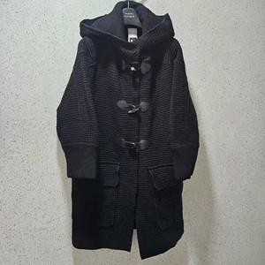 M) 바크 BARK 헤비울 후드 니트 더플 코트 블랙