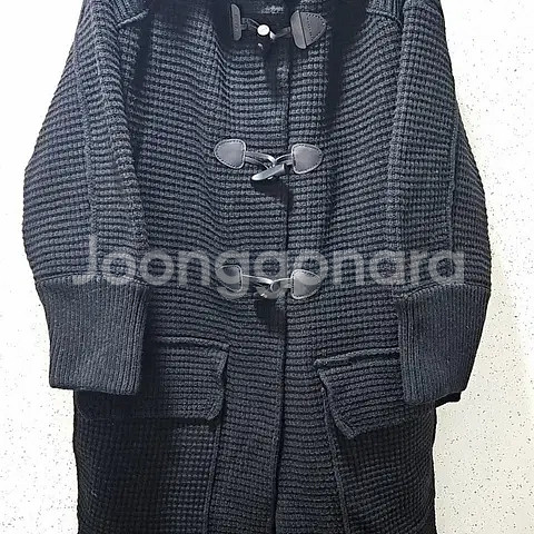 M) 바크 BARK 헤비울 후드 니트 더플 코트 블랙--2