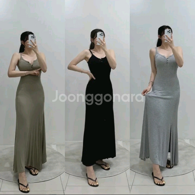 A라인 골지 나시 플레어 롱원피스 2종--1