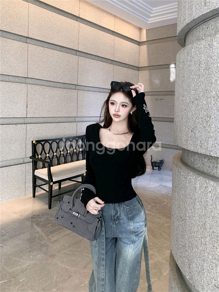크로스소매티(패드내장) 라운드 긴팔 등나염 프린팅--6