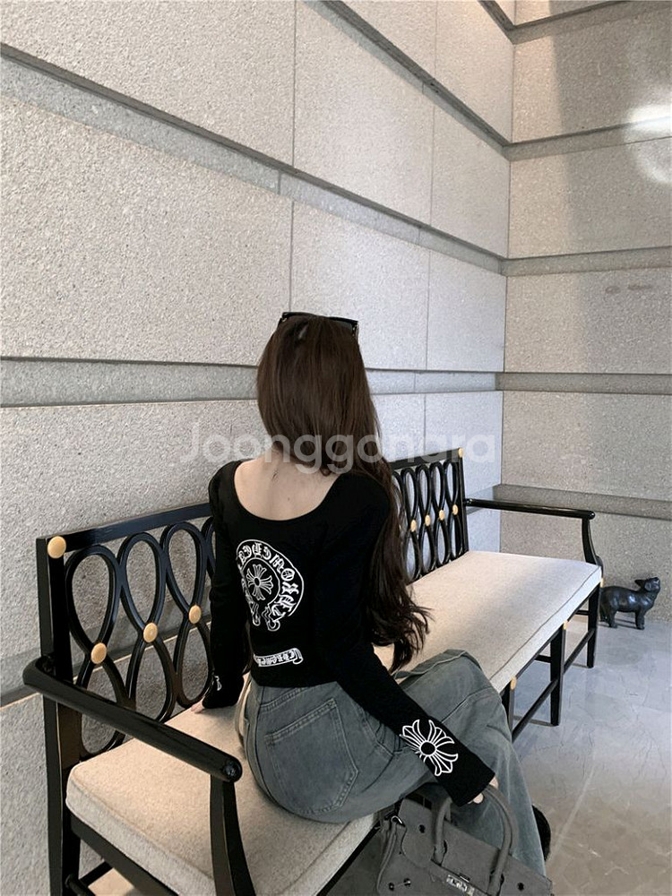 크로스소매티(패드내장) 라운드 긴팔 등나염 프린팅--7