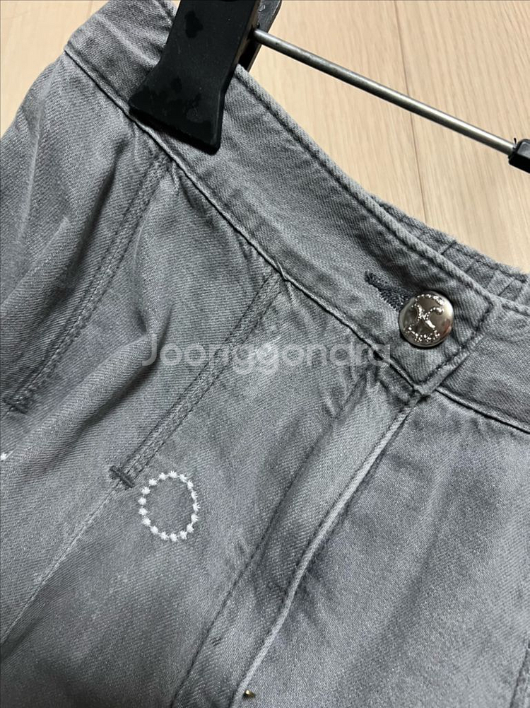 자수장식 그레이데님 플레어스커트 반밴딩 풀훌롱치마 마인--16