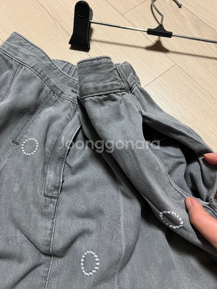 자수장식 그레이데님 플레어스커트 반밴딩 풀훌롱치마 마인--17