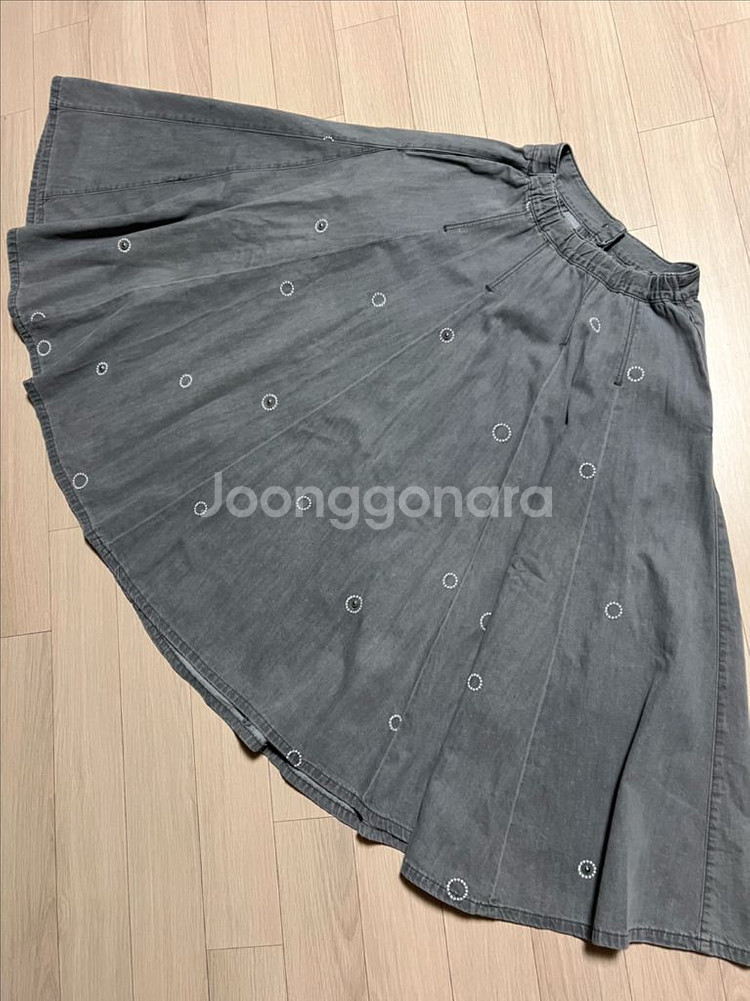 자수장식 그레이데님 플레어스커트 반밴딩 풀훌롱치마 마인--6