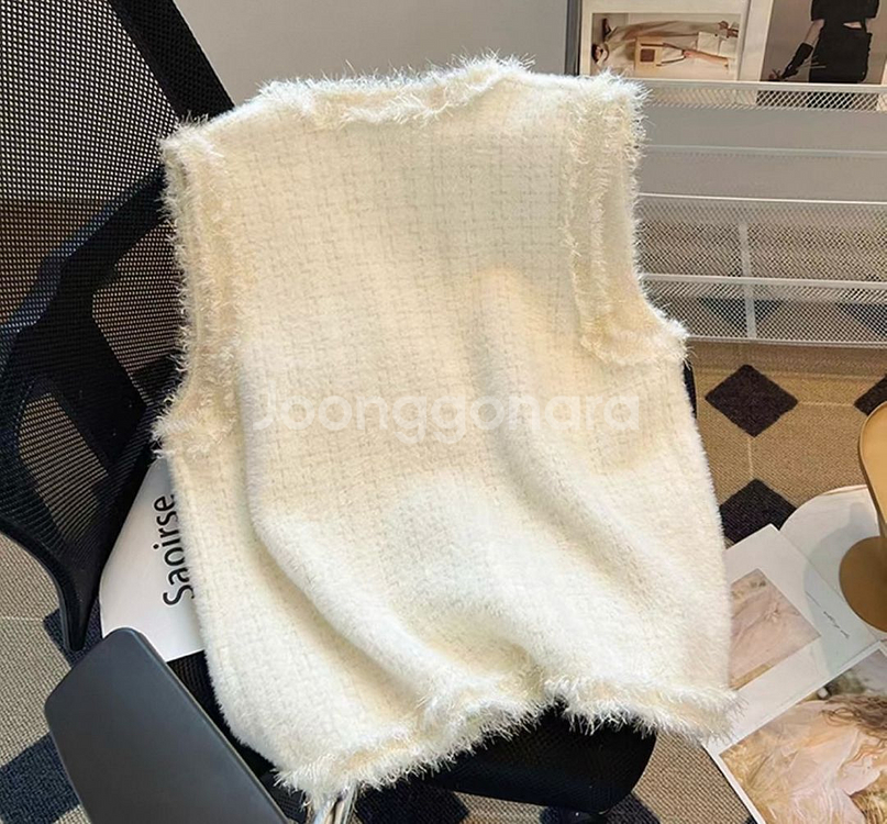 신축성좋은 니트트위드조끼 블랙 아이보리 프리사이즈--1