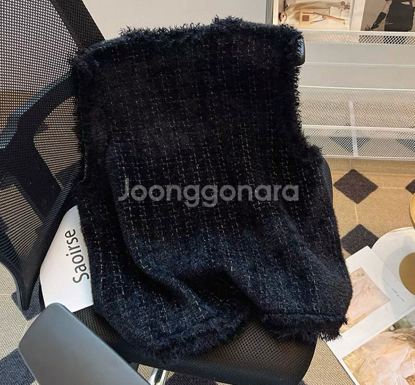 신축성좋은 니트트위드조끼 블랙 아이보리 프리사이즈--8