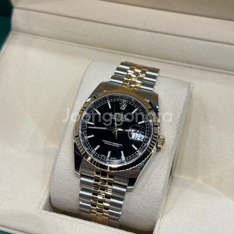 롤렉스 데이트저스트 블랙 바인덱스 옐로우 골드 콤비 3--0