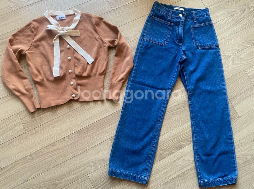 리본타이니트+와이드 청바지--0