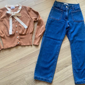 리본타이니트+와이드 청바지